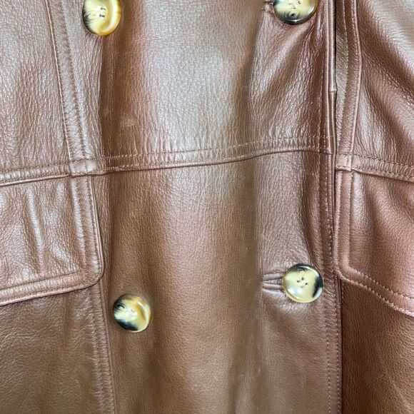VTG TOGETHER | Leather Chocolate Brown Long Double Breasted Trench  |‎ 16 Tall - Picture 4 of 10